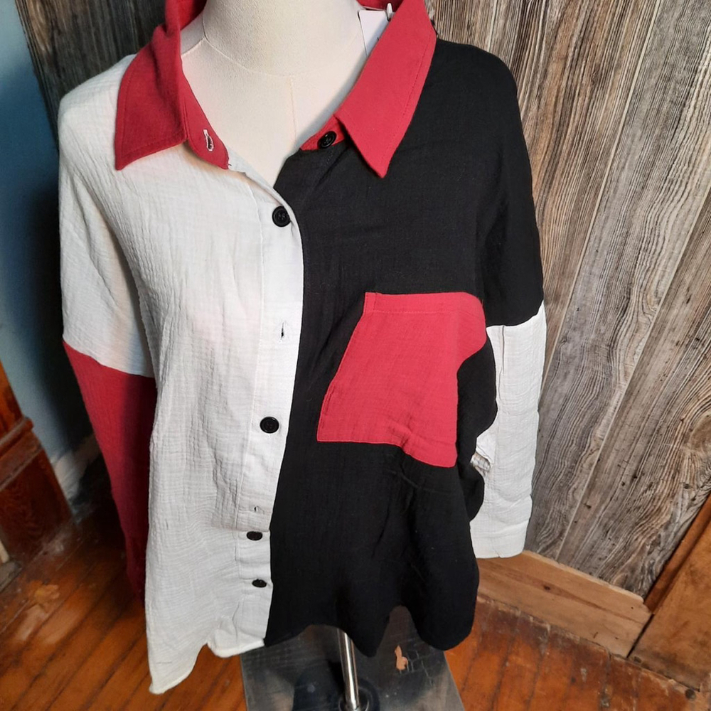 HWOKEFEIYU Oversized Boyfriend Blouse Tops